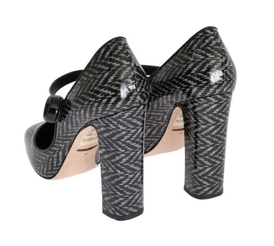 Gray Black Pattern Leather Pumps