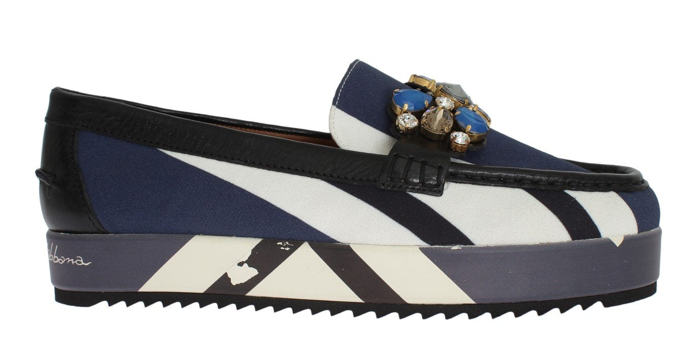 Multicolor Wool Leather Crystal Loafers