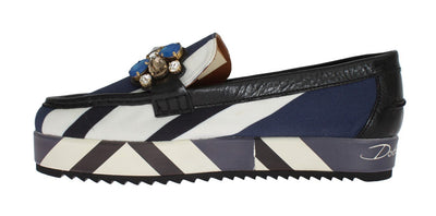 Multicolor Wool Leather Crystal Loafers