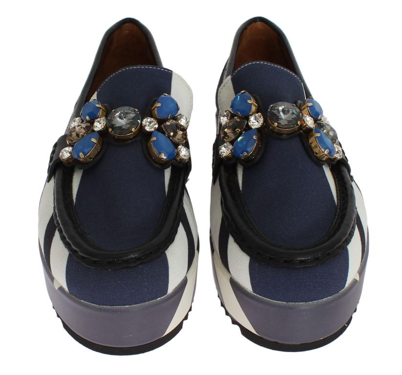 Multicolor Wool Leather Crystal Loafers