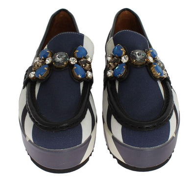Multicolor Wool Leather Crystal Loafers