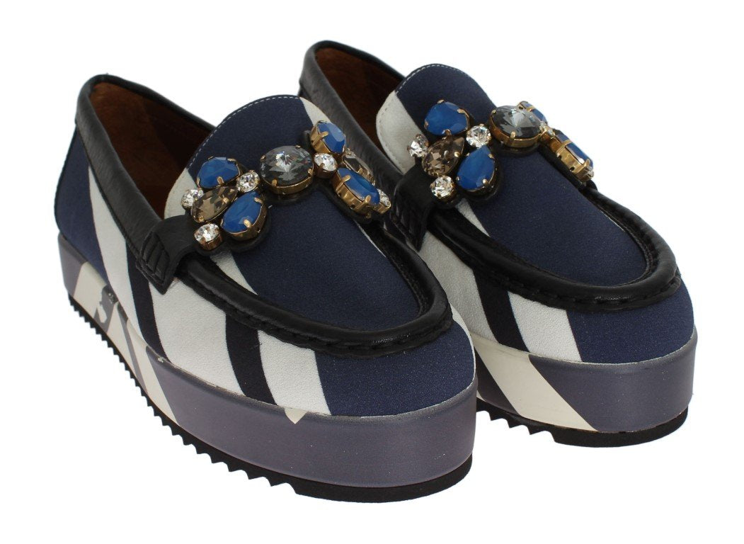 Multicolor Wool Leather Crystal Loafers