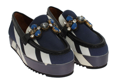 Multicolor Wool Leather Crystal Loafers