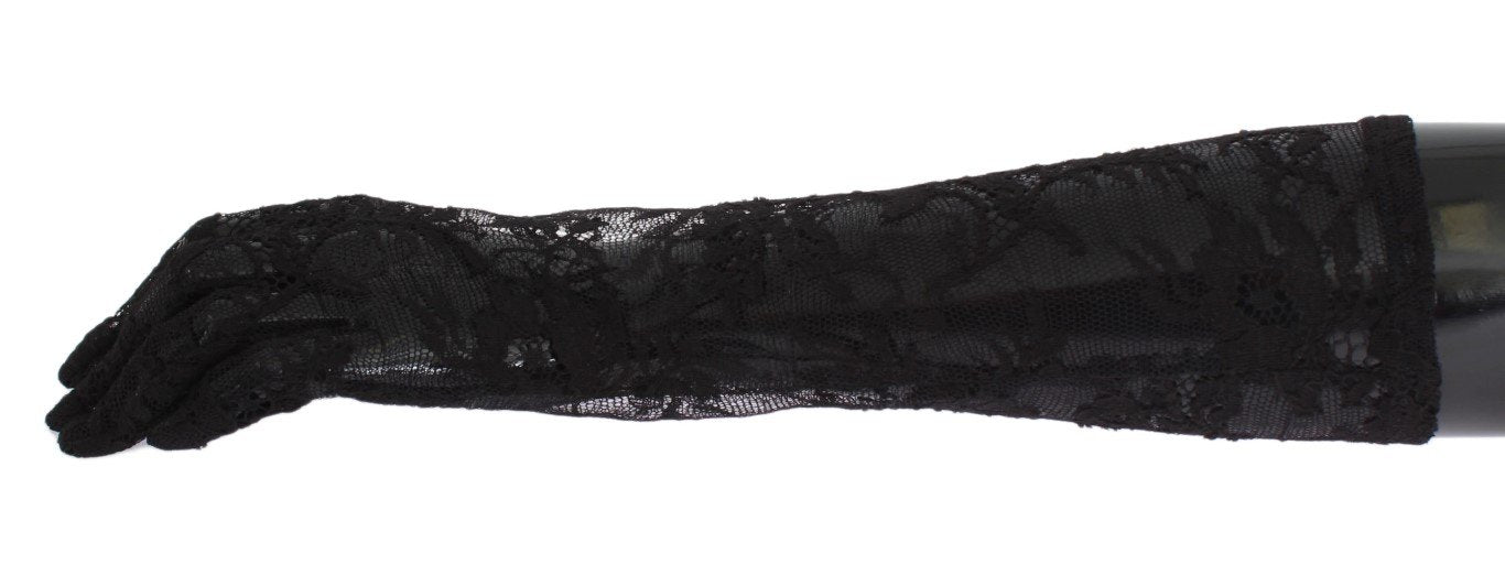 Black Floral Lace Wrist Long Gloves