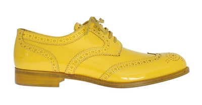 Yellow Leather Oxford Broques Flats Shoes