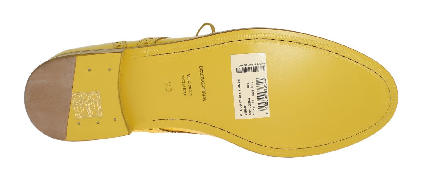 Yellow Leather Oxford Broques Flats Shoes