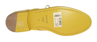 Yellow Leather Oxford Broques Flats Shoes