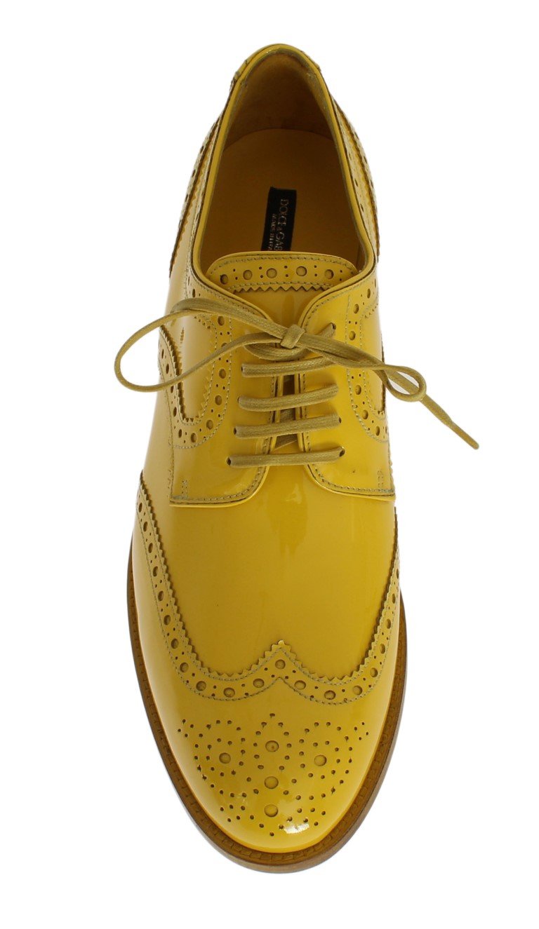 Yellow Leather Oxford Broques Flats Shoes