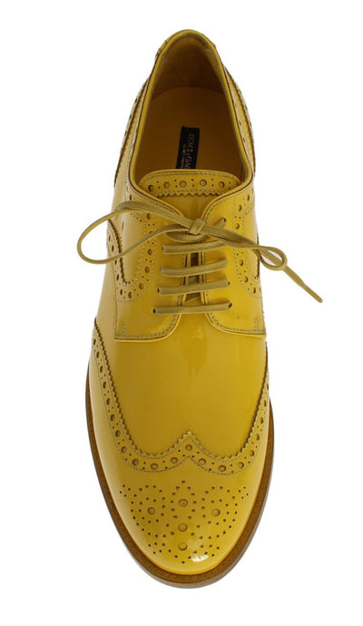 Yellow Leather Oxford Broques Flats Shoes
