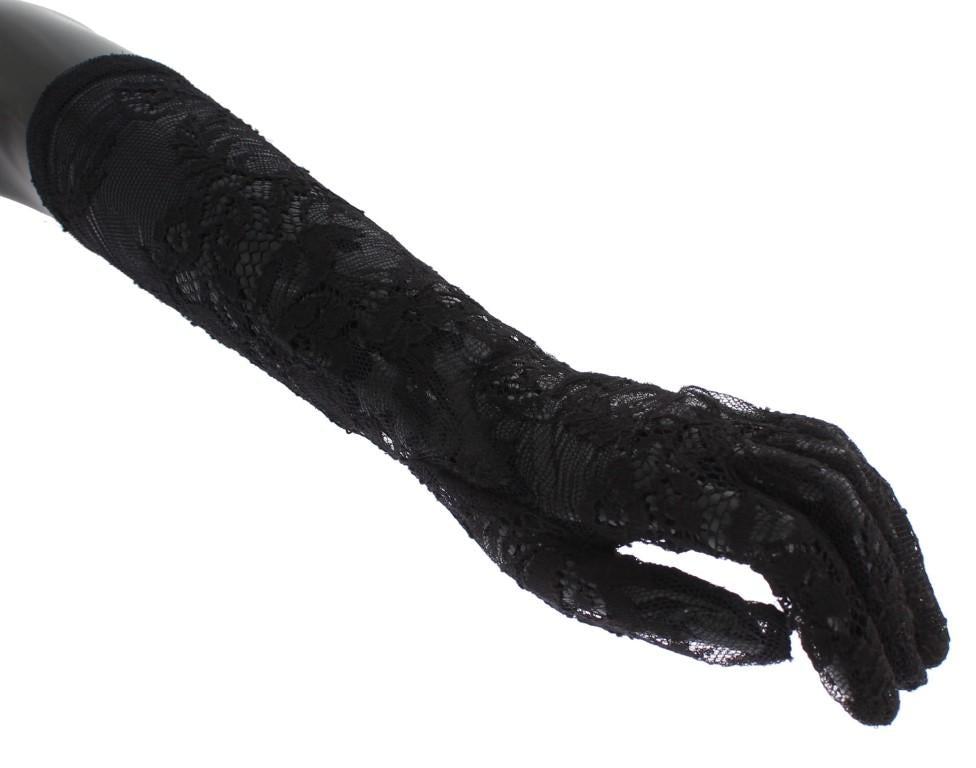 Black Floral Lace Wrist Long Gloves
