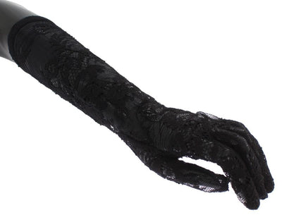 Black Floral Lace Wrist Long Gloves