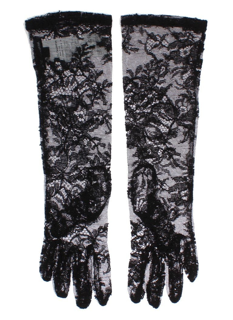 Black Floral Lace Wrist Long Gloves