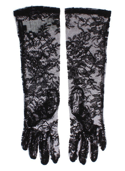 Black Floral Lace Wrist Long Gloves