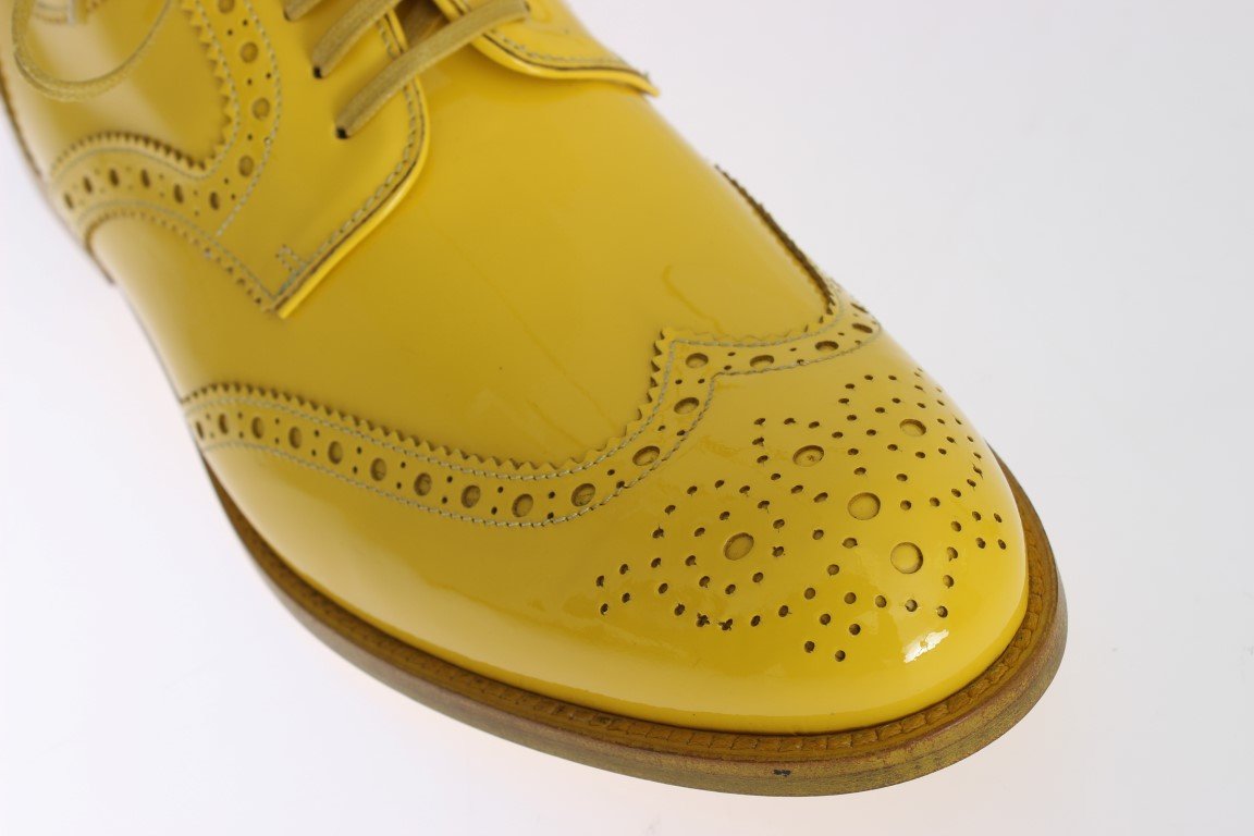 Yellow Leather Oxford Broques Flats Shoes