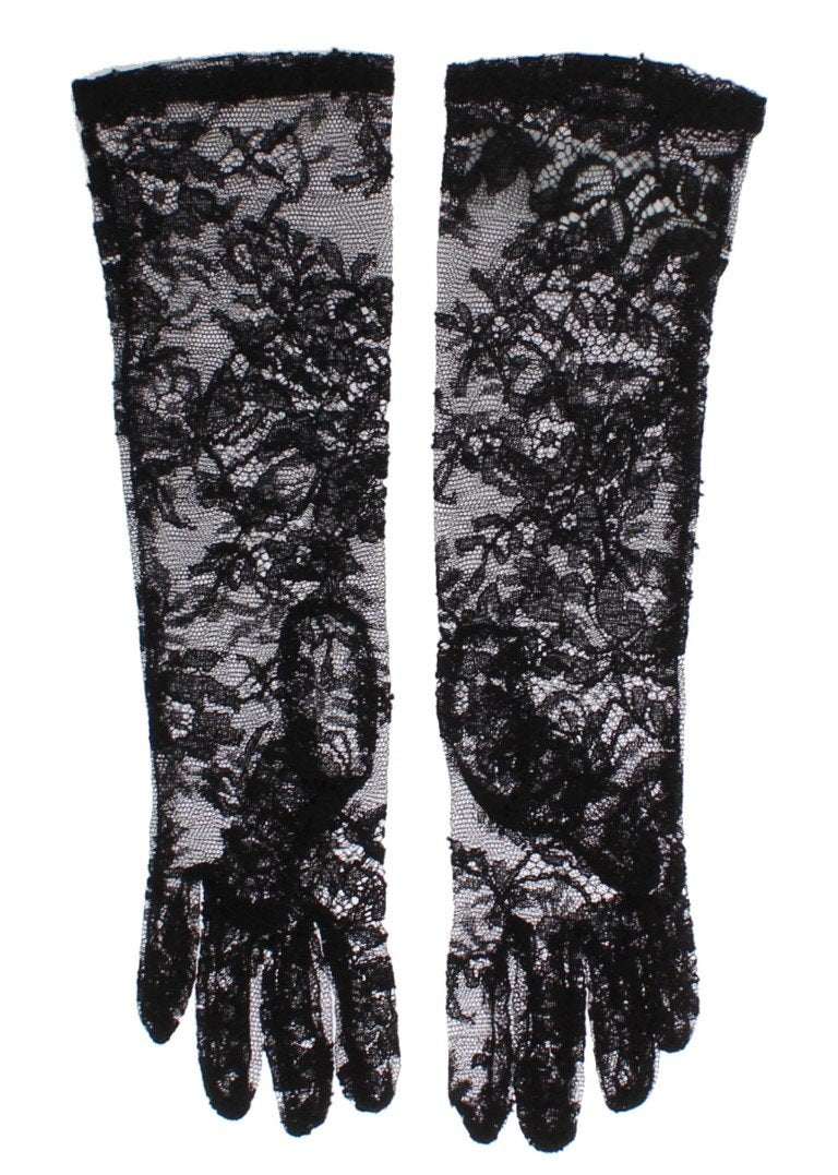 Black Floral Lace Wrist Long Gloves