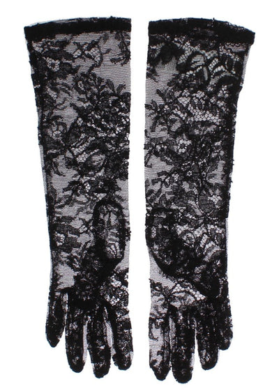 Black Floral Lace Wrist Long Gloves