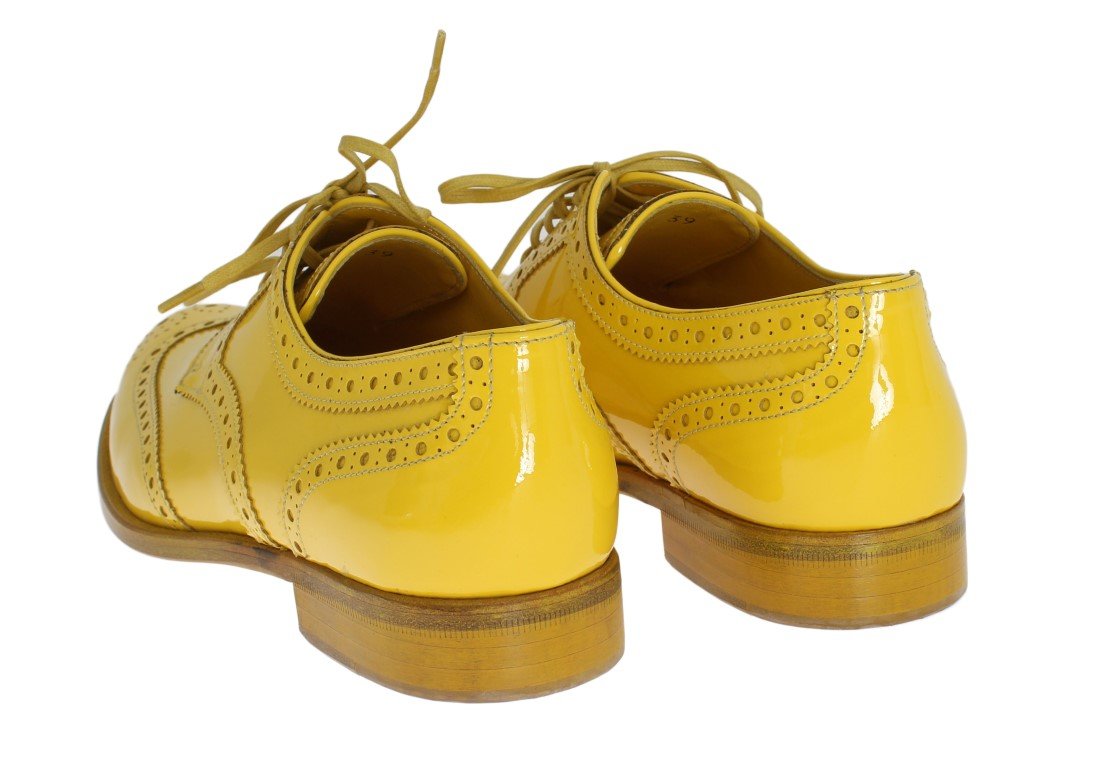 Yellow Leather Oxford Broques Flats Shoes