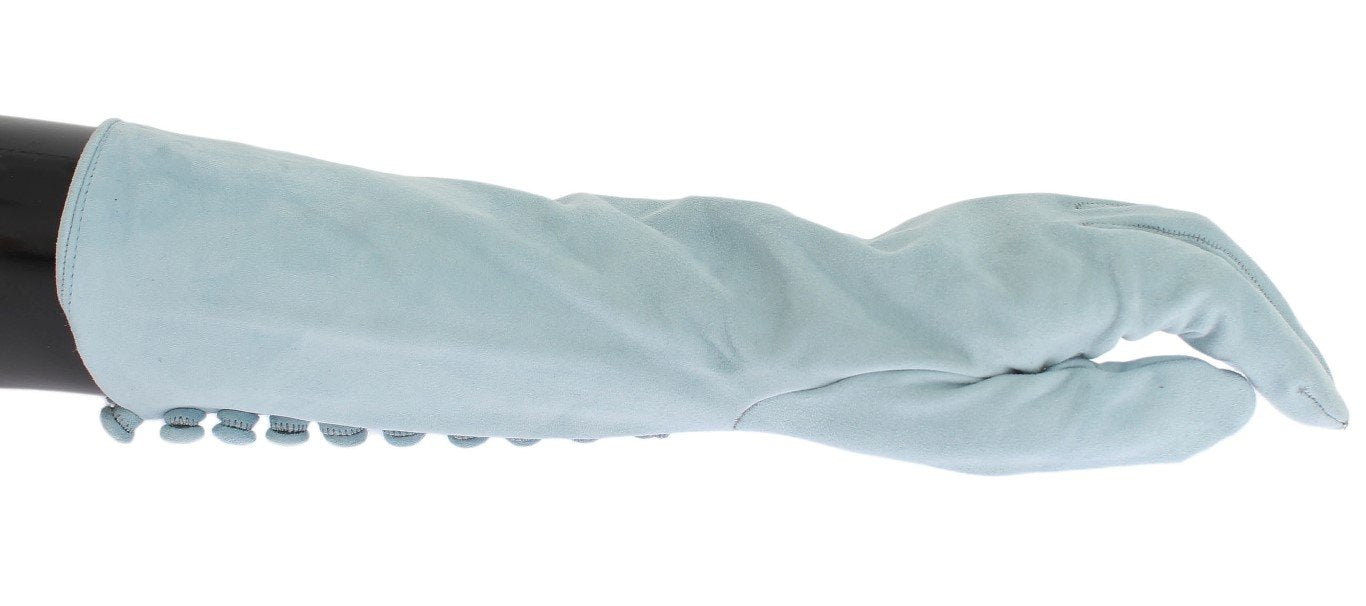 Blue Suede Elbow Button Gloves