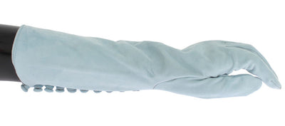 Blue Suede Elbow Button Gloves