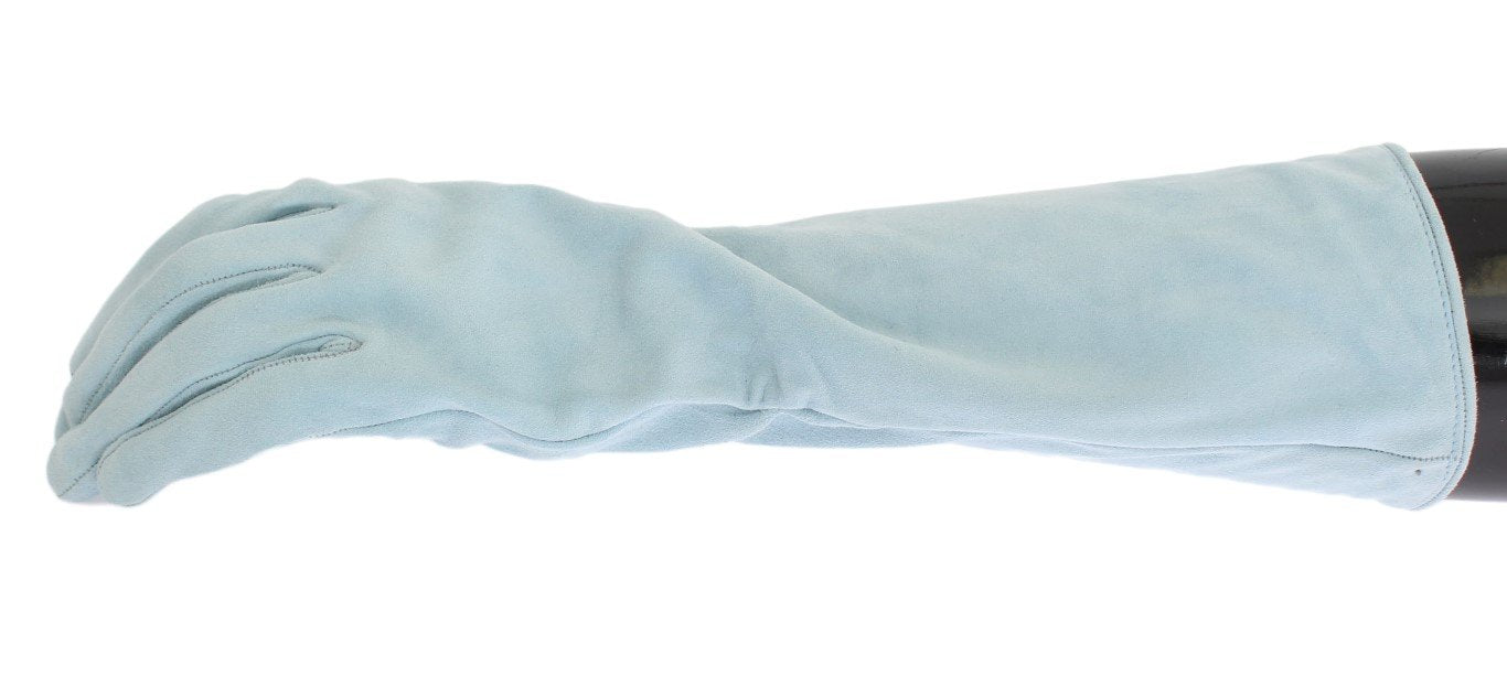 Blue Suede Elbow Button Gloves