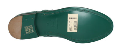 Green Leather Oxford Broques Flats Shoes