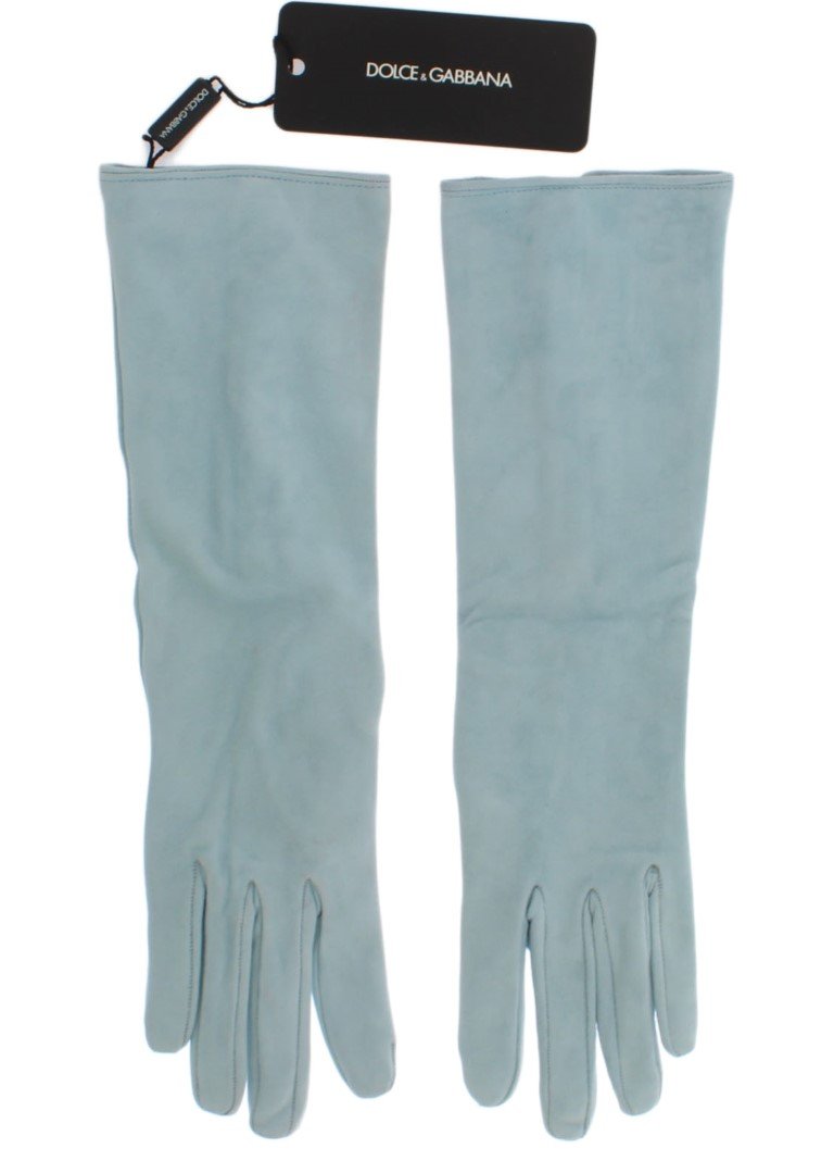 Blue Suede Elbow Button Gloves