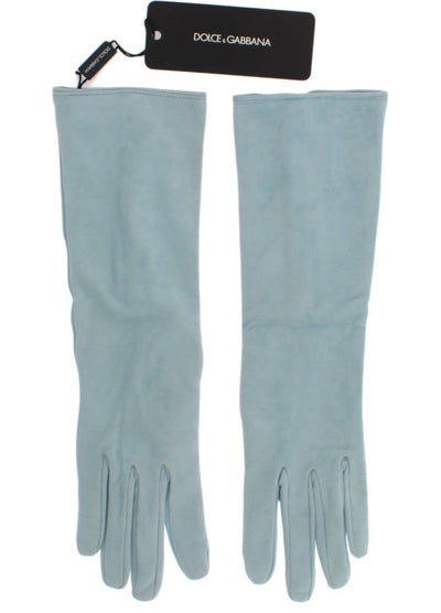 Blue Suede Elbow Button Gloves