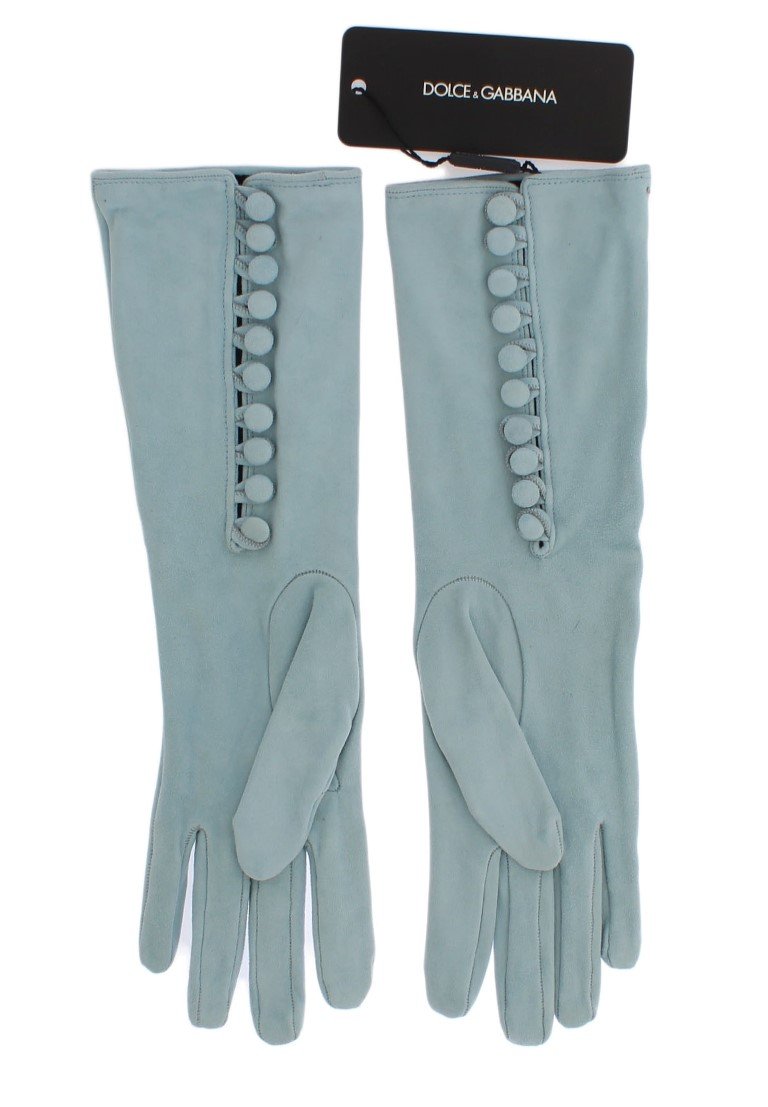 Blue Suede Elbow Button Gloves