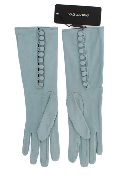 Blue Suede Elbow Button Gloves