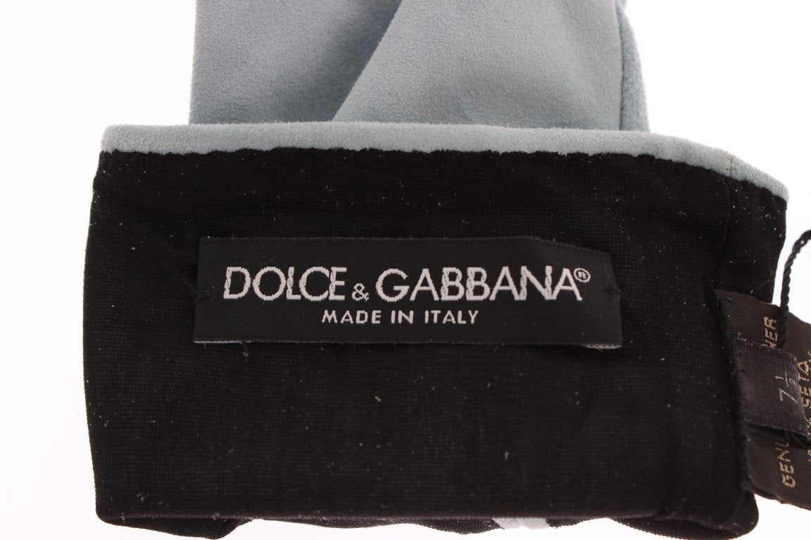 Blue Suede Elbow Button Gloves