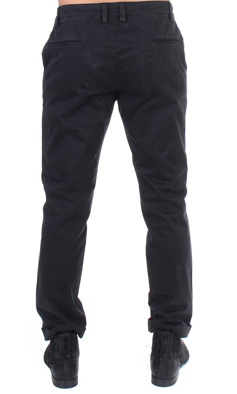 Black cotton stretch waist casual pants