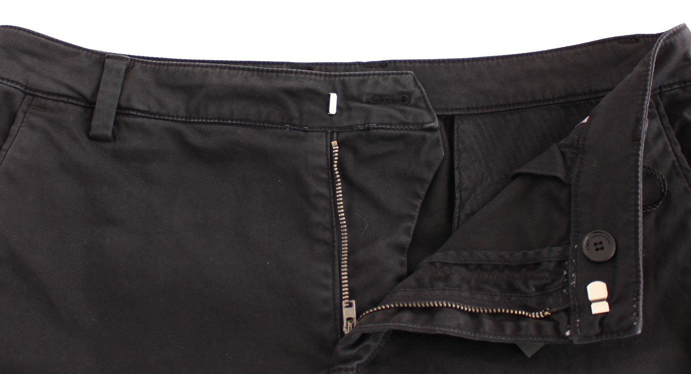 Black cotton stretch waist casual pants