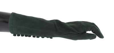 Green Suede Elbow Button Gloves