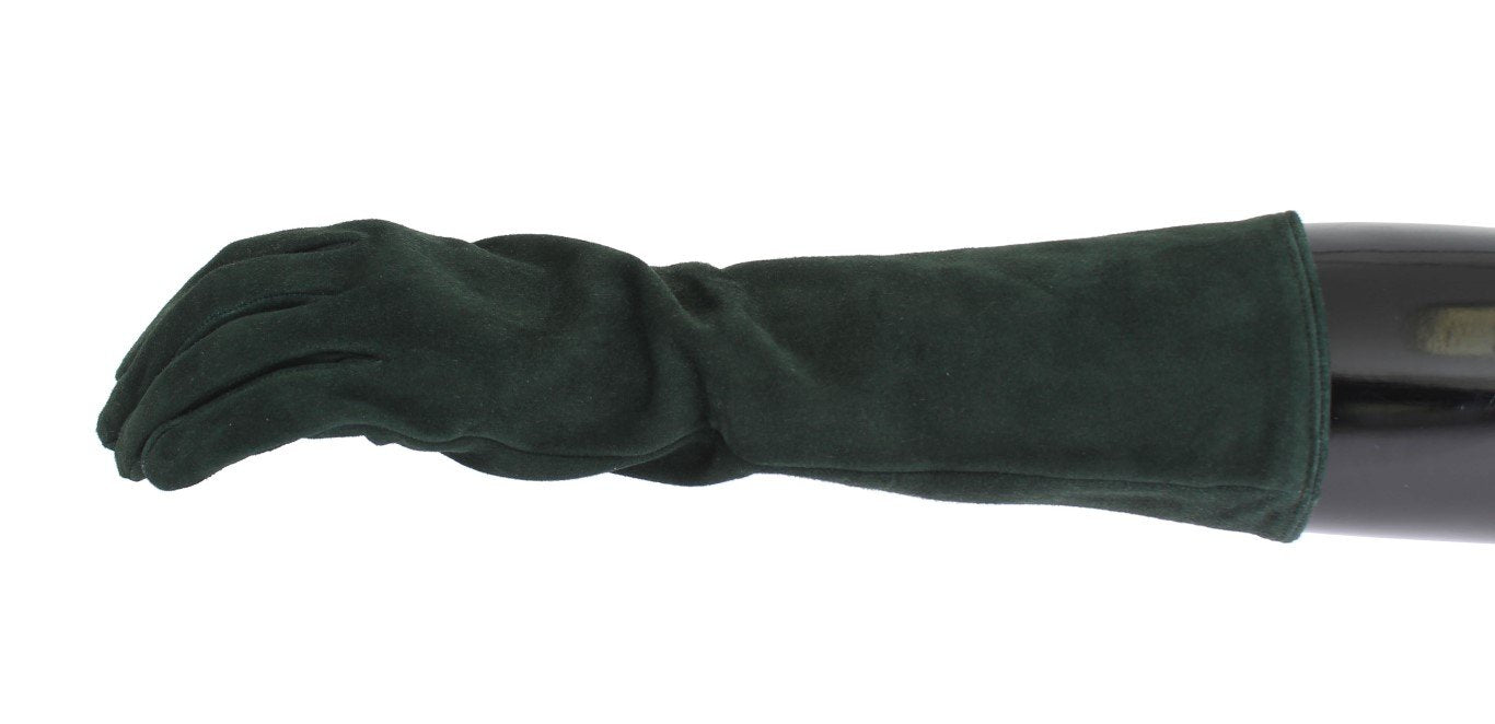 Green Suede Elbow Button Gloves