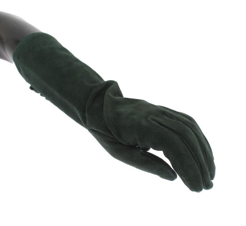 Green Suede Elbow Button Gloves