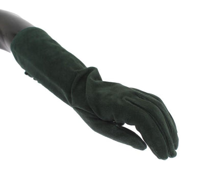 Green Suede Elbow Button Gloves