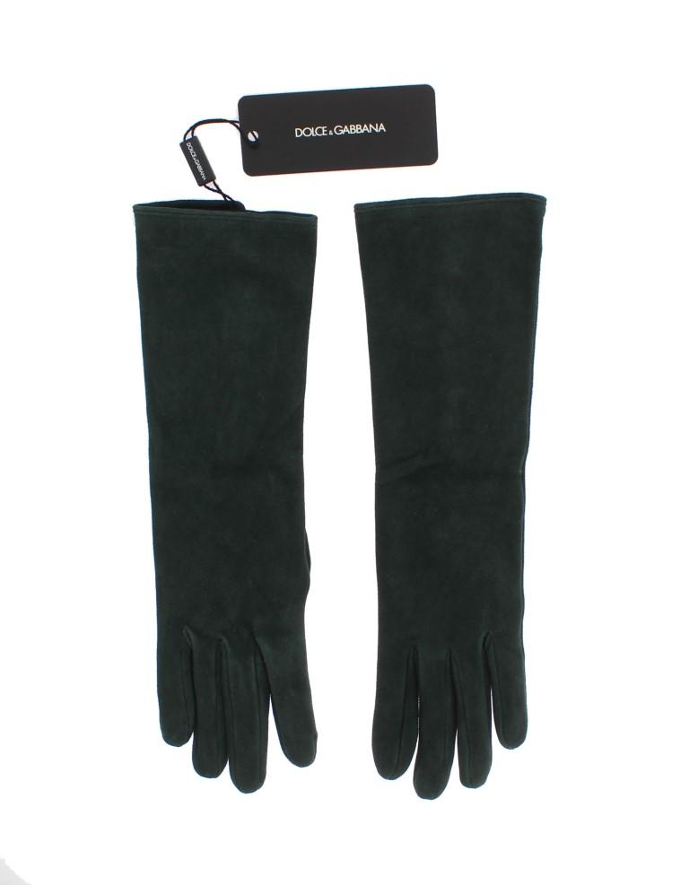 Green Suede Elbow Button Gloves