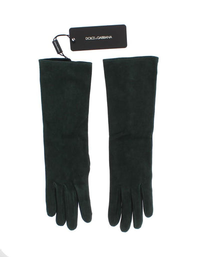 Green Suede Elbow Button Gloves