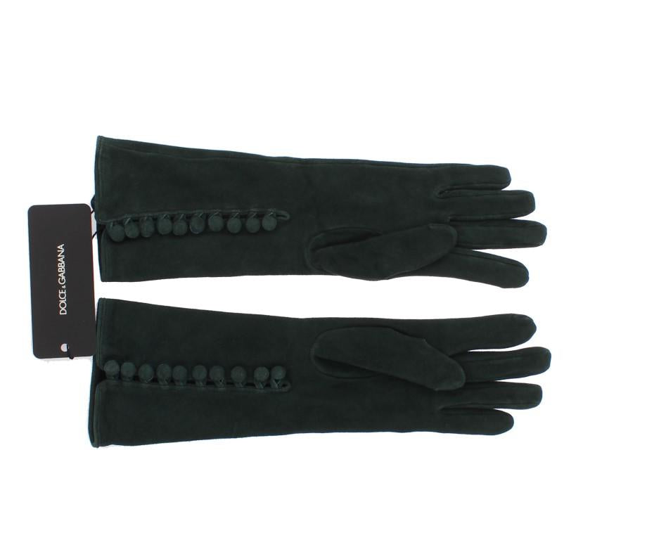 Green Suede Elbow Button Gloves