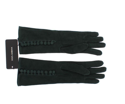 Green Suede Elbow Button Gloves