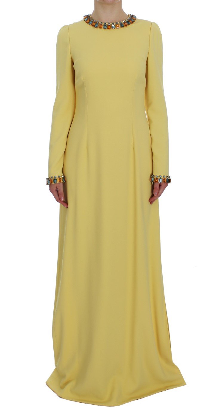 Yellow Silk Crystal Embellished Gown Dress