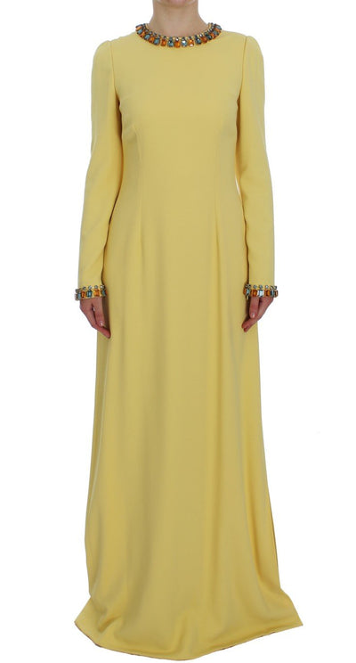 Yellow Silk Crystal Embellished Gown Dress