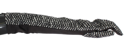 Black White Leather Wool Elbow Gloves