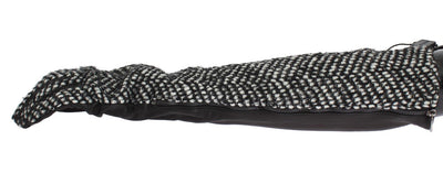 Black White Leather Wool Elbow Gloves
