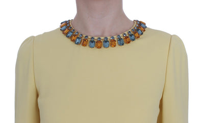 Yellow Silk Crystal Embellished Gown Dress