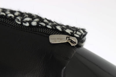 Black White Leather Wool Elbow Gloves