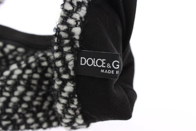 Black White Leather Wool Elbow Gloves