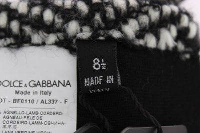 Black White Leather Wool Elbow Gloves