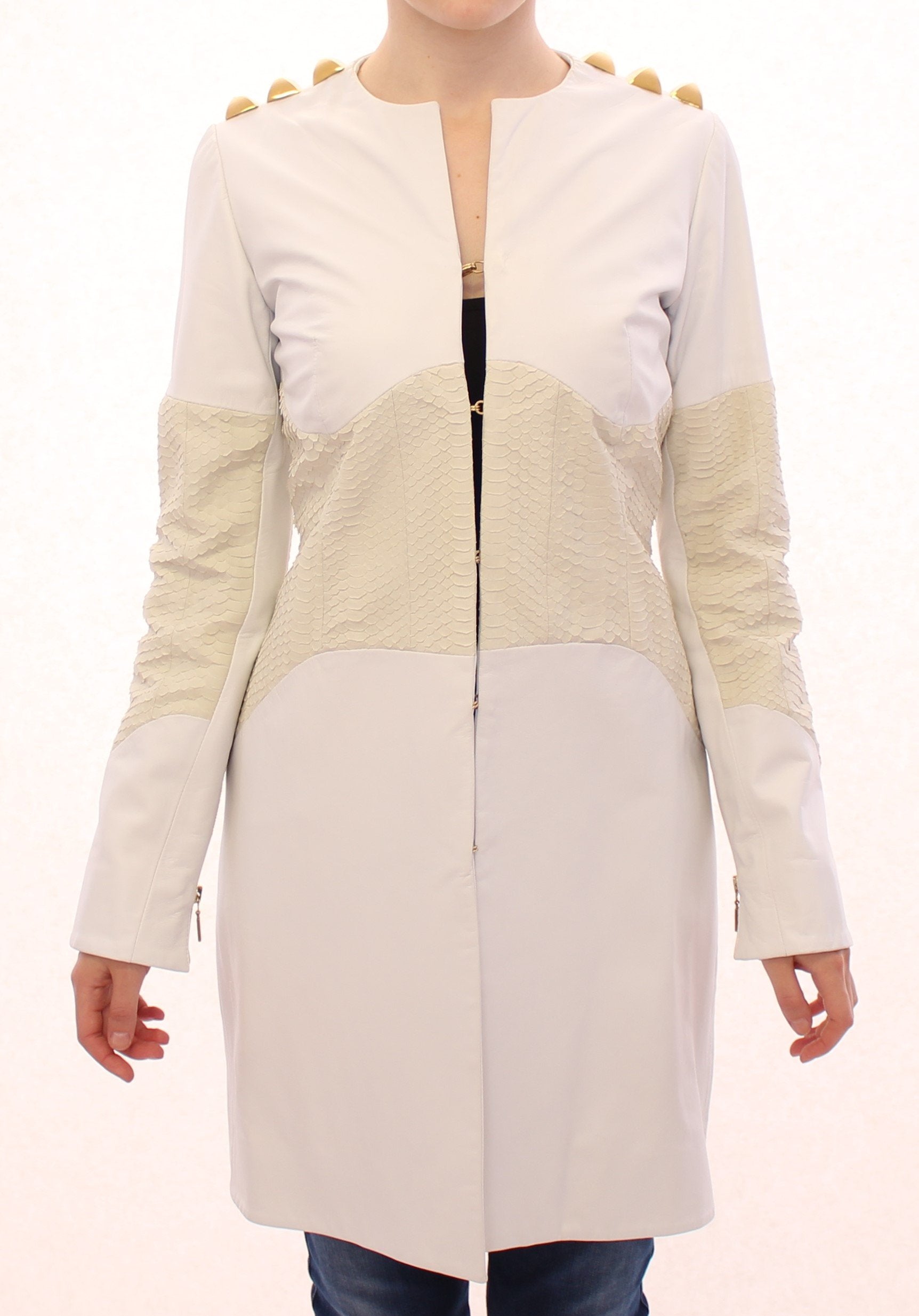 White Leather Long Crocco Jacket