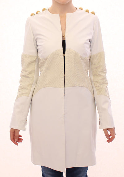 White Leather Long Crocco Jacket